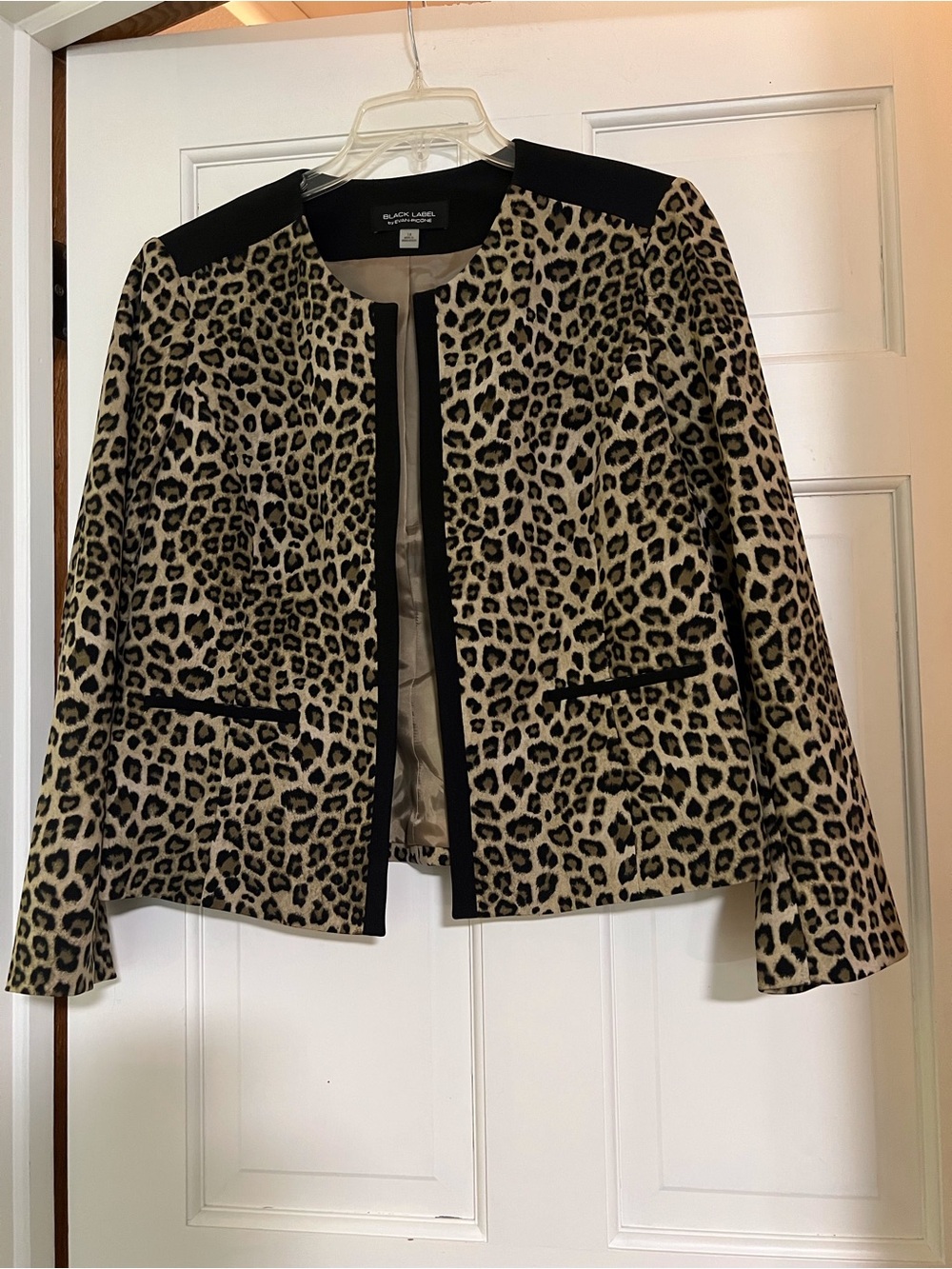 Evan Picone Leopard Print Collarless Jacket in Tan and Black